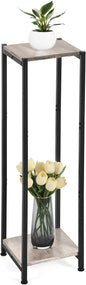 Extra Tall Plant Stand Indoor,40 Inch Plant Stands,2 Tier Metal Plant Stand with Heavy Duty Wood,Greige and Black
