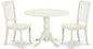 East West Furniture DLDA3-LWH-W 3 Piece Kitchen Table & Chairs Set Contains a Round Dining Room Table with Dropleaf and 2 Solid Wood Seat Chairs, 42x42 Inch, Linen White