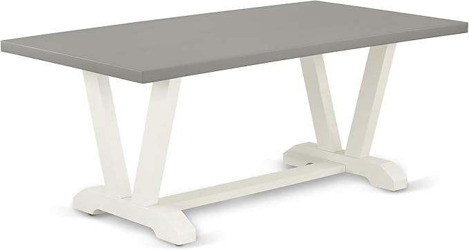 East West Furniture V097MZ001-9 9 Piece Modern Dining Table Set Includes a Rectangle Wooden Table with V-Legs and 8 Cream Linen Fabric Upholstered Parson Chairs, 40x72 Inch, Multi-Color