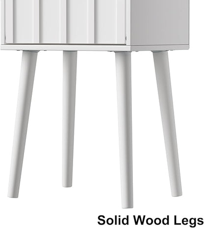 LAATOOREE Nightstand Set of 2, Small Bed Side Table with Arch Door, Mid-Century End Table with Wood Legs for Bedroom, Small Space (White)