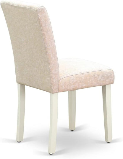 East West Furniture LGAB9-LWH-02 9 Piece Dining Table Set Includes a Rectangle Dining Room Table with Butterfly Leaf and 8 Light Beige Linen Fabric Parsons Chairs, 42x84 Inch, Linen White