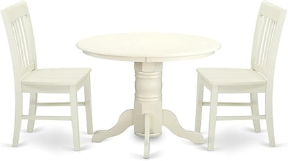 East West Furniture SHNO3-LWH-W 3 Piece Modern Dining Table Set Contains a Round Kitchen Table with Pedestal and 2 Dining Room Chairs, 42x42 Inch, Linen White