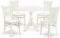 East West Furniture DMVA5-LWH-W 5 Piece Modern Dining Table Set Includes a Round Wooden Table with Dropleaf and 4 Kitchen Dining Chairs, 42x42 Inch, Linen White