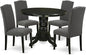 East West Furniture SHEN5-BLK-20 5 Piece Dining Room Table Set Includes a Round Kitchen Table with Pedestal and 4 Dark Gotham Linen Fabric Upholstered Chairs, 42x42 Inch, Black