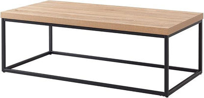 CENSI 47-Inch Natural Oak Coffee Table for Living Room, Modern Industrial Rectangular Wood and Metal Center Table with Extra Thick Tabletop (Natural Wood)