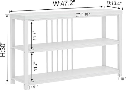 FOLUBAN Modern Sofa Console Table for Entryway, 3 Tier Wood Foyer Table for Hallway Living Room Behind Couch, White Oak