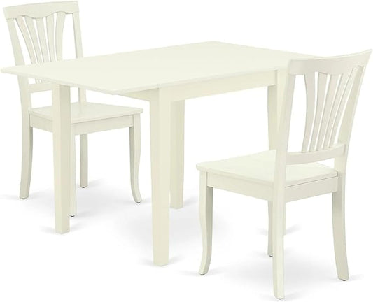 East West Furniture NDAV3-LWH-W 3 Piece Dining Set Contains a Rectangle Dining Room Table with Dropleaf and 2 Kitchen Chairs, 30x48 Inch, Linen White