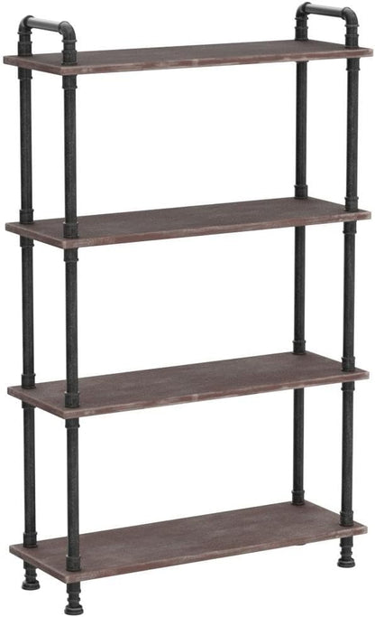 Industrial Bookcase, Solid Pine Open Wood Shelves, Rustic Modern Industrial Pipe and Solid Wood Style Bookshelf (4-Layers)
