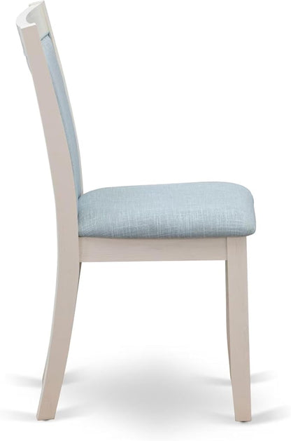 East West Furniture V077MZ015-5 5 Piece Dining Set Includes a Rectangle Dining Room Table with V-Legs and 4 Baby Blue Linen Fabric Upholstered Parson Chairs, 40x72 Inch, Multi-Color