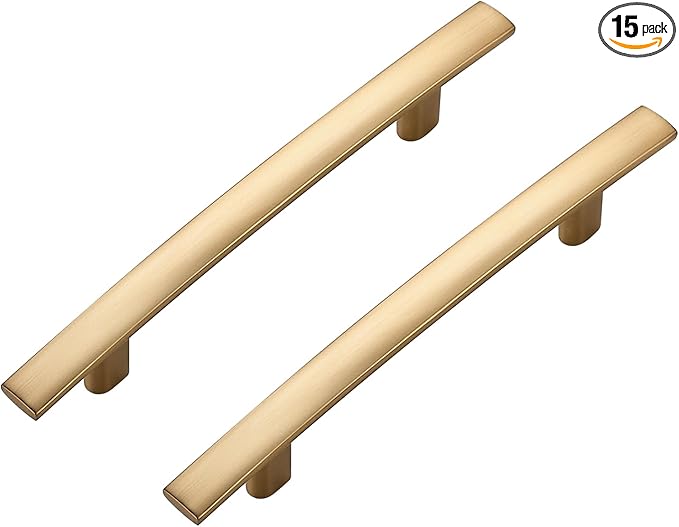 15 Pack Cabinet Handles 3.75" Hole Center - Curved Cabinet Pulls Champagne Bronze Drawer Pulls for Kitchen Cupboard Solid Handles for Dresser Drawer Arch Closet Hardware