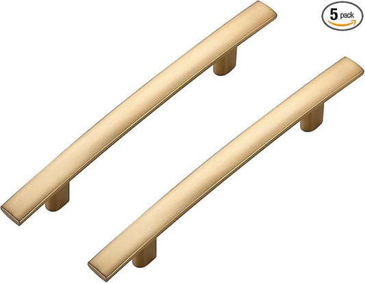 5 Pack Cabinet Handles 3.75" Hole Center - Curved Cabinet Pulls Champagne Bronze Drawer Pulls for Kitchen Cupboard Solid Handles for Dresser Drawer Arch Closet Hardware