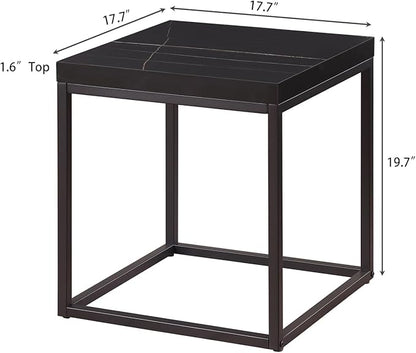 CENSI 18-Inch Black Marble Accent End Table/Side Table for Living Room, Modern Industrial, Square, Metal and Wood (Black Marble)