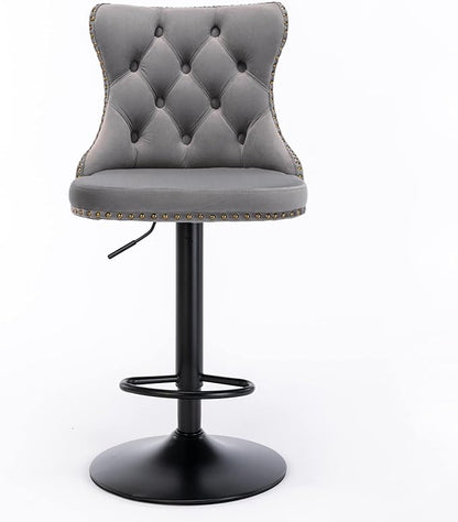 PacknWood Acosure Swivel Velvet Barstools Adjusatble Seat Height from 25-33" with 17.7" Base and Backs Comfortable Tufted,Modern Upholstered Bar Chairs for Home Pub Kitchen,Gray,Set of 2