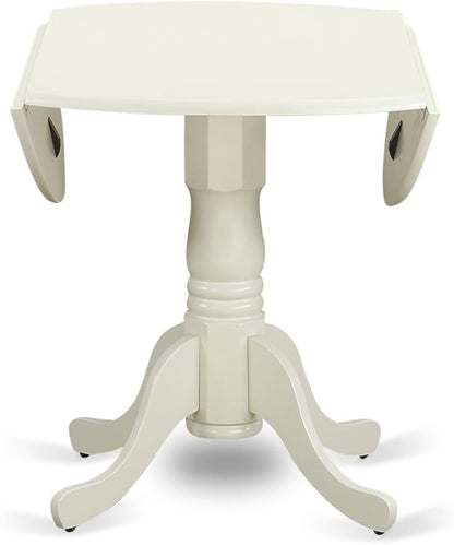 East West Furniture DLAD5-LWH-LC 5 Piece Modern Dining Table Set Includes a Round Wooden Table with Dropleaf and 4 Faux Leather Dining Room Chairs, 42x42 Inch, Linen White