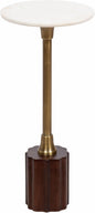 Kate and Laurel Nisha Traditional Marble Round Drink Table, 10 x 10 x 22, White Marble, Antique Brass, and Dark Brown, Vintage Mango Wood Circle Mini Table for Use as Plant Stand or Living Room Decor