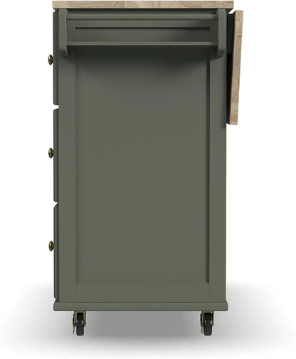 Homestyles Mobile Kitchen Island Cart with Wood Top and Dropleaf Breakfast Bar, 18" D x 53.5" W x 36" H, Green