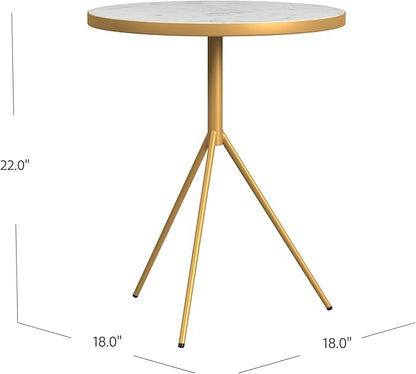 HomePop Marble Top End/Side Round Table with Gold Base