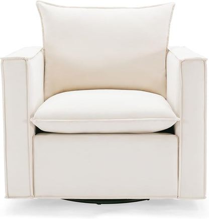 COLAMY Swivel Accent Chair, 34 Inches Upholstered Arm Chair with Plump Back Pillow, Modern Sofa Living Room Chair for Bedroom, Corner, Reading Beige