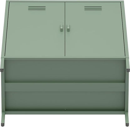 Manhattan Comfort Naomi Modern Metal Accent Cabinet, Minimalist Storage Cabinet with Doors & Adjustable Shelves, Vented Doors, Sturdy Steel Build, Versatile & Multi-Purpose Home Furniture, Green
