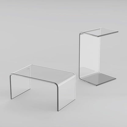 Acrylic Side Table, 24" L x 15" W x12'' H x3/5'' Thick C-Shape Clear Modern Decorative End Table, Multipurpose Coffee Table for Living Room, Bedroom and Office (1pcs)