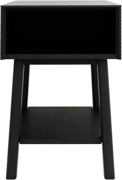 Plank+Beam Wooden Side Table with Cubby Storage Shelf, Mid Century Modern End Tables for Living Room, Small Solid Wood Nightstand, Bedside Tables, Bedroom Furniture, Black