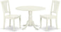 East West Furniture DLAV3-LWH-W 3 Piece Dining Table Set for Small Spaces Contains a Round Dining Room Table with Dropleaf and 2 Wood Seat Chairs, 42x42 Inch, Linen White