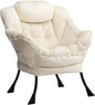 HollyHOME Modern Fabric Large Lazy Chair, Accent Oversized Comfy Reading Chair, Thick Padded Cozy Lounge Chair with Armrest, Steel Frame Leisure Sofa Chair for Living Room, Bedroom, Dorm, Beige
