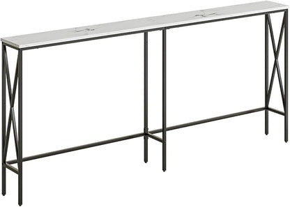 Masupu 70.9" Console Table, Modern Narrow Long Sofa Table Behind Couch, Skinny Entry Table, Industrial Sofa Table with Metal Frame for Hallway, Living Room, White and Black