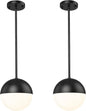 LMS 2 Pack Mid Century Pendant Lights, Matte Black Kitchen Island Light Fixtures with White Globe Glass Shade, Adjustable Hanging Rod Ceiling Light for Home Office Dining Room Bathroom, LMS-186BK2PK
