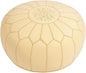 Stuffed Round Design Moroccan Leather Pouf Ottoman, Handmade, Pre-Filled, 100% Genuine Leather, 13” Height x 20” Diameter, Footstool & Living Room Décor (Cream)