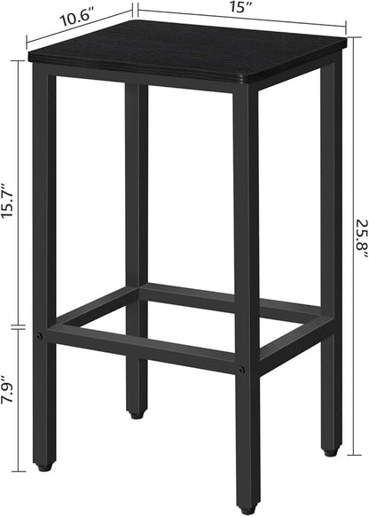 Bar Stools, Set of 2 Bar Chairs with Footrest, 2-Piece Dining Stools, 25.8-Inch Height, Rectangular Industrial Bar Stools, Strong Metal Frame, for Dining Room, Kitchen, Black BAHB0101