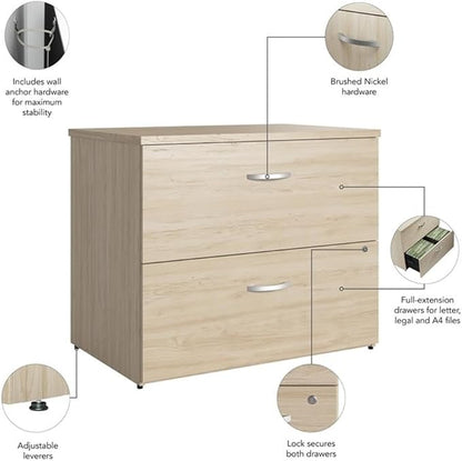 Bush Business Furniture Studio C 2 Drawer Lateral File Cabinet in Natural Elm - Assembled, Locking Document Storage for Home or Professional Office