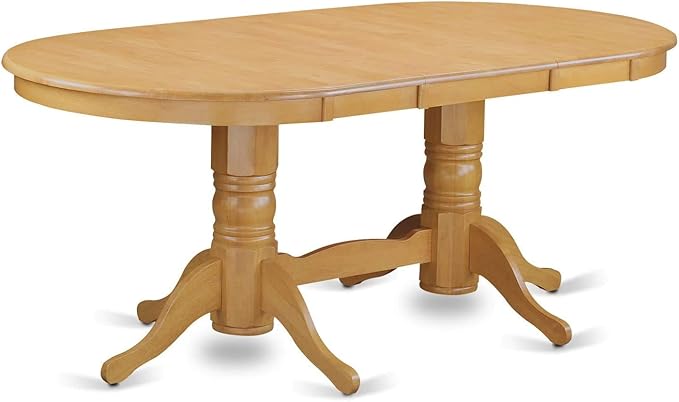East West Furniture VAAB7-OAK-04 7 Piece Dinette Set Consist of an Oval Dining Room Table with Butterfly Leaf and 6 Light Tan Linen Fabric Upholstered Chairs, 40x76 Inch, Oak