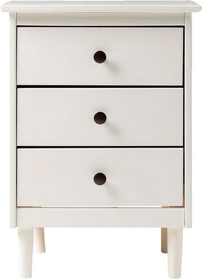 Walker Edison Traditional Wood 3 Drawer Nightstand Side Table Bedroom Storage Drawer and Shelf Bedside End Table, 18 Inch, White