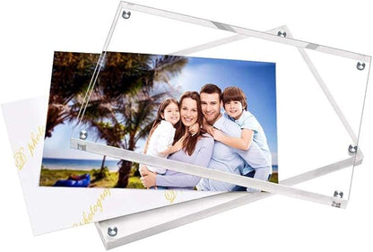 HELPLEX Acrylic Frame, 5 Pack 4x4 Inch Picture Frames, 20mm Thicker Frameless Clear Double Sided Magnetic Free Standing Desktop Display Stand