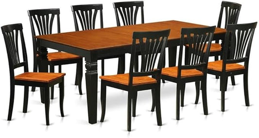 East West Furniture LGAV9-BCH-W 9 Piece Dining Room Furniture Set Includes a Rectangle Kitchen Table with Butterfly Leaf and 8 Dining Chairs, 42x84 Inch, Black & Cherry