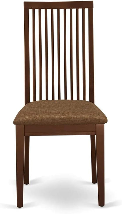 East West Furniture DMIP3-MAH-C 3 Piece Dining Set Contains a Round Dining Room Table with Dropleaf and 2 Linen Fabric Upholstered Chairs, 42x42 Inch, Mahogany