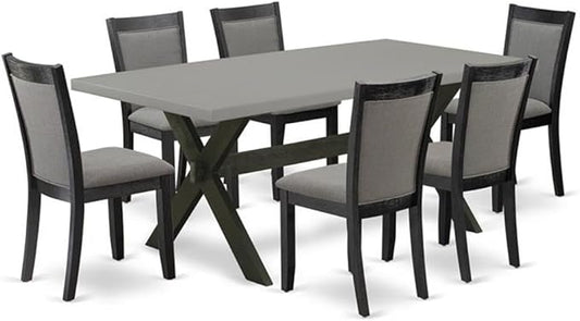 East West Furniture X697MZ650-7 7 Piece Dining Room Set Consist of a Rectangle Dining Table with X-Legs and 6 Dark Gotham Grey Linen Fabric Upholstered Chairs, 40x72 Inch, Multi-Color