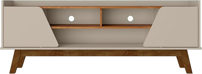 Manhattan Comfort Marcus Mid Century Modern 65 Inch TV Stand with Solid Wood Legs, Cable Management, 5 Shelves and Soft Close Doors, Entertainment Center and Media Console for Living Room, Off White