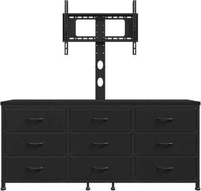 TV Stand with Mount for 32/55/65/75/85 inch TVs, Entertainment Center with 9 Fabric Drawers Dresser Storage, Height Adjustable Media Console