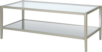 Henn&Hart 45" Wide Rectangular Coffee Table with Mirror Shelf in Satin Nickel, Coffee Table coffee tables for living room, studio apartment essentials