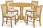 East West Furniture DLNO5-OAK-C 5 Piece Kitchen Table & Chairs Set Includes a Round Dining Room Table with Dropleaf and 4 Linen Fabric Upholstered Dining Chairs, 42x42 Inch, Oak