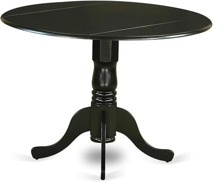 East West Furniture DLAS3-BLK-09 3 Piece Dining Table Set consists A Wood Table and 2 Dark Navy Blue Polyester Fabric Parson Dining Chair with Stylish Back- Black Finish