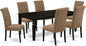 East West Furniture LGBR7-BLK-17 7 Piece Dining Room Table Set Consist of a Rectangle Kitchen Table with Butterfly Leaf and 6 Light Sable Linen Fabric Parsons Chairs, 42x84 Inch, Black
