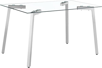 Dining Table for 6 Kitchen Table 51" Rectangular Modern Glass Dining Table Kitchen & Dining Room Tables with Glass Tabletop and Metal Legs for Dining Room and Kitchen, Silver