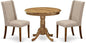 East West Furniture ANFL3-ANA-04 3 Piece Kitchen Table Set Contains a Round Dining Room Table with Pedestal and 2 Light Tan Linen Fabric Upholstered Chairs, 36x36 Inch, Natural