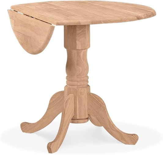 IC International Concepts 36" Dual Drop Leaf Dining Table Solid Real Wood, Sturdy Parawood, 36"W x 36"D x 30"H, DIY, Paint/Stain Ready, Unfinished
