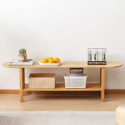 Tiita TV Stand with Storage for TVs up to 65'', Bamboo TV Console Entertainment Center with 2 Open Shelf, Mid Century Modern Media Console for Living Room, Bedroom, Wood