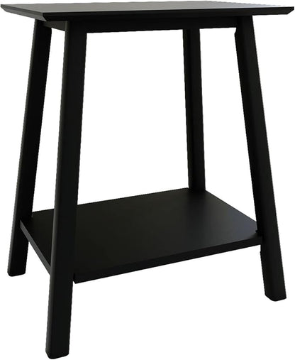 Plank+Beam Wooden Side Table with Storage, Mid Century Modern End Tables for Living Room, Small Solid Wood Nightstand, Bedside Tables, Bedroom Furniture, Black