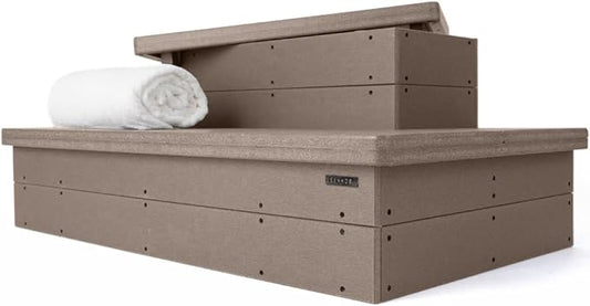 Heavy Duty Hot Tub Steps with Storage - Waterproof, Non-Slip & No Maintenance - Large 700LBS Capacity - Multi Angle Access - Ideal for Spa Steps, Hot Tub Stairs - Brown Spa Step for Outdoor